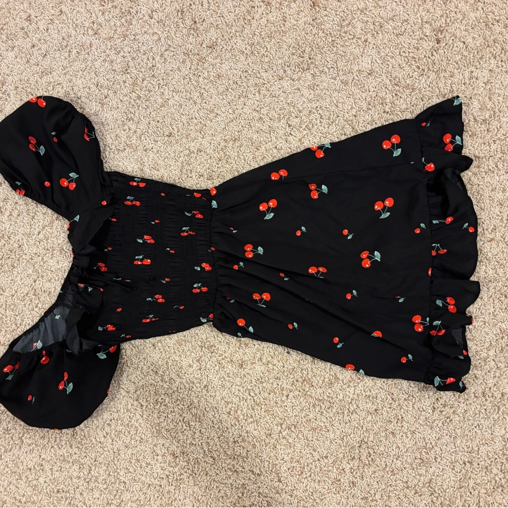 Liberty Love Black Mini Dress with Red Cherry Print